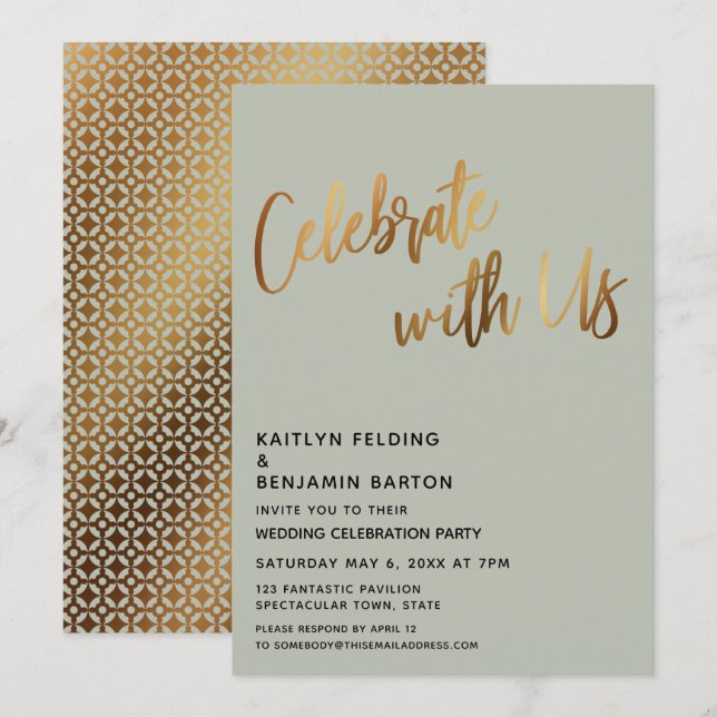 Invitation Célébrez avec nous Réception de mariage d'or Sage (Devant / Derrière)