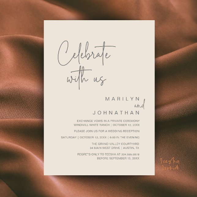 Invitation Célébrez avec nous, réception de mariage moderne (Celebrate with us, Modern Wedding Reception Dinner Party Invitation Card in Cream Grey)
