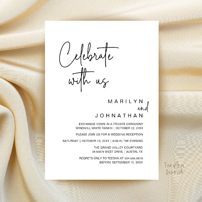 Invitation Célébrez avec nous, réception de mariage moderne (Celebrate with us, Modern Wedding Reception Dinner Party Invitation Card in Black and White)