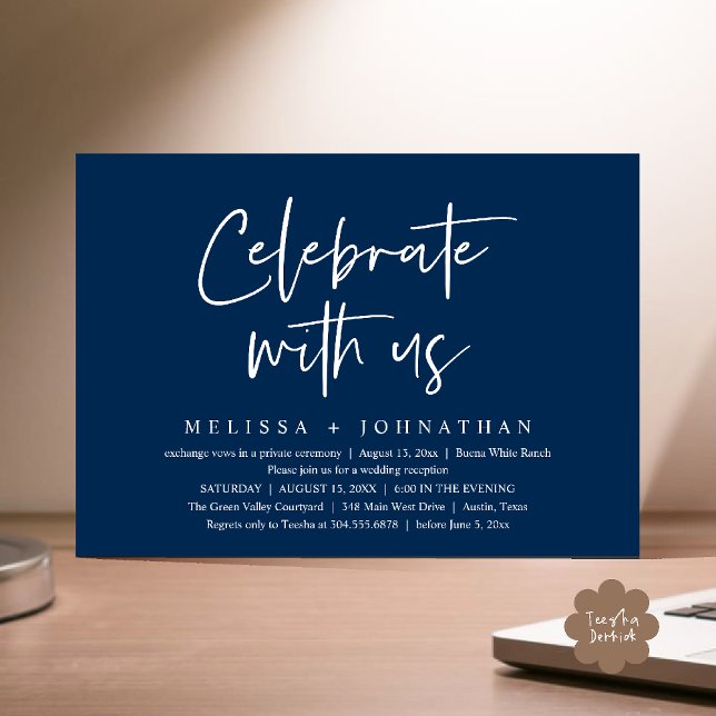 Invitation Célébrez avec nous Réception de mariage moderne (Celebrate with us Modern Casual Wedding Reception Dinner Lunch Brunch Invites Card PDF Navy Blue)