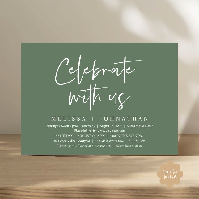 Invitation Célébrez avec nous Réception de mariage moderne (Celebrate with us Modern Casual Wedding Reception Dinner Lunch Brunch Invites Card PDF Sage Green)