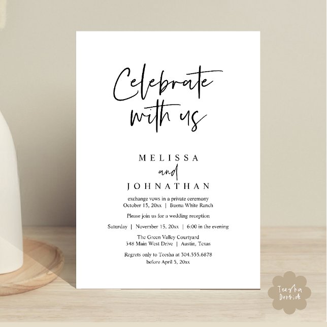 Invitation Célébrez avec nous, Réception de mariage moderne (Celebrate with us Modern Casual Wedding Reception Dinner Lunch Brunch Invites Card PDF Black White)
