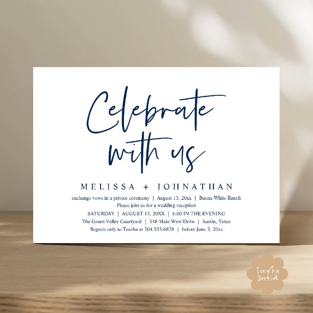 Invitation Célébrez avec nous Réception de mariage moderne (Celebrate with us Modern Casual Wedding Reception Dinner Lunch Brunch Invites Card PDF Navy Blue)