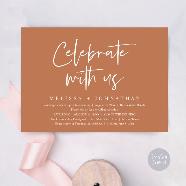 Invitation Célébrez avec nous Réception de mariage moderne (Celebrate with us Modern Casual Wedding Reception Dinner Lunch Brunch Invites Card PDF Copper Brown)