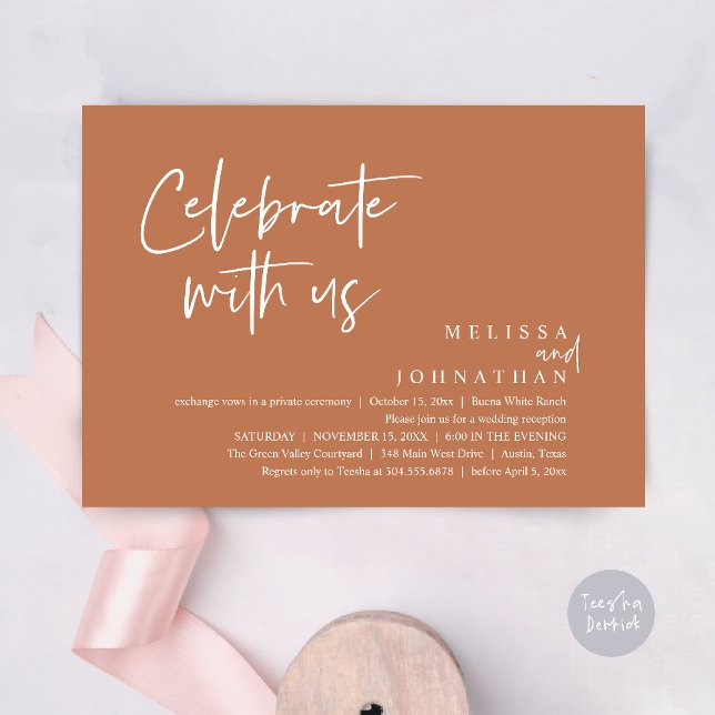 Invitation Célébrez avec nous Réception de mariage moderne (Celebrate with us Modern Casual Wedding Reception Dinner Lunch Brunch Invites Card PDF Copper Brown)