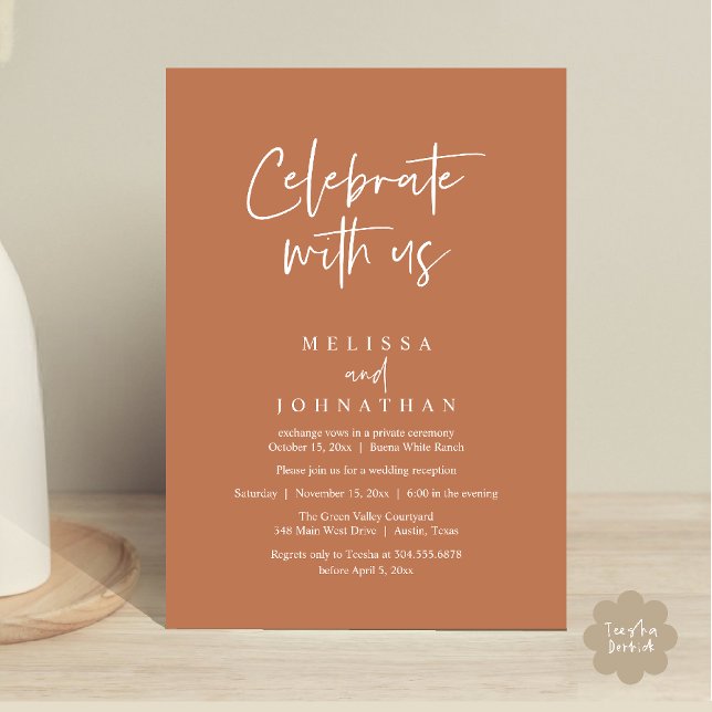Invitation Célébrez avec nous, Réception de mariage moderne (Celebrate with us Modern Casual Wedding Reception Dinner Lunch Brunch Invites Card PDF Copper Brown)