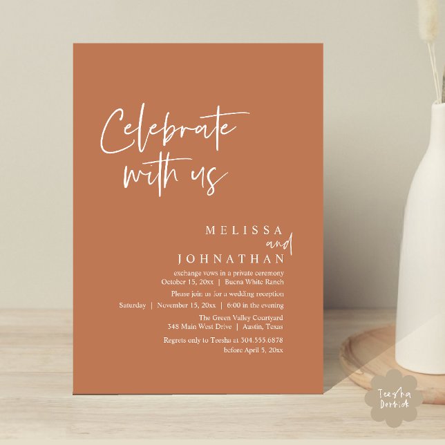 Invitation Célébrez avec nous, Réception de mariage moderne (Celebrate with us Modern Casual Wedding Reception Dinner Lunch Brunch Invites Card PDF Copper Brown)