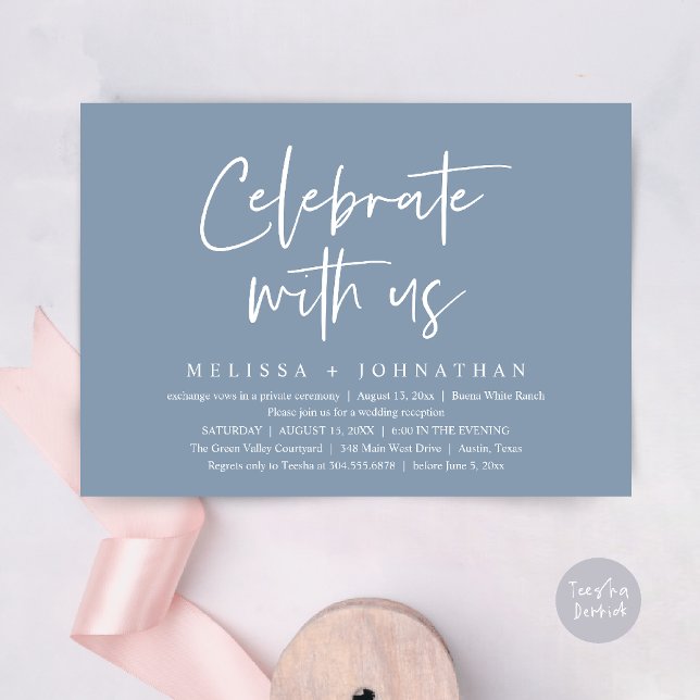 Invitation Célébrez avec nous Réception de mariage moderne (Celebrate with us Modern Casual Wedding Reception Dinner Lunch Brunch Invites Card PDF Dusty Blue)