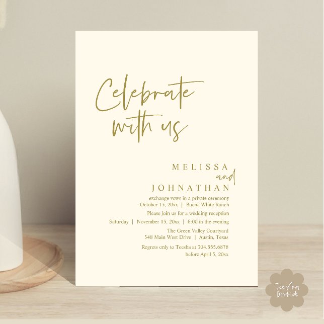 Invitation Célébrez avec nous, Réception de mariage moderne (Celebrate with us Modern Casual Wedding Reception Dinner Lunch Brunch Invites Card PDF Yellow Gold)