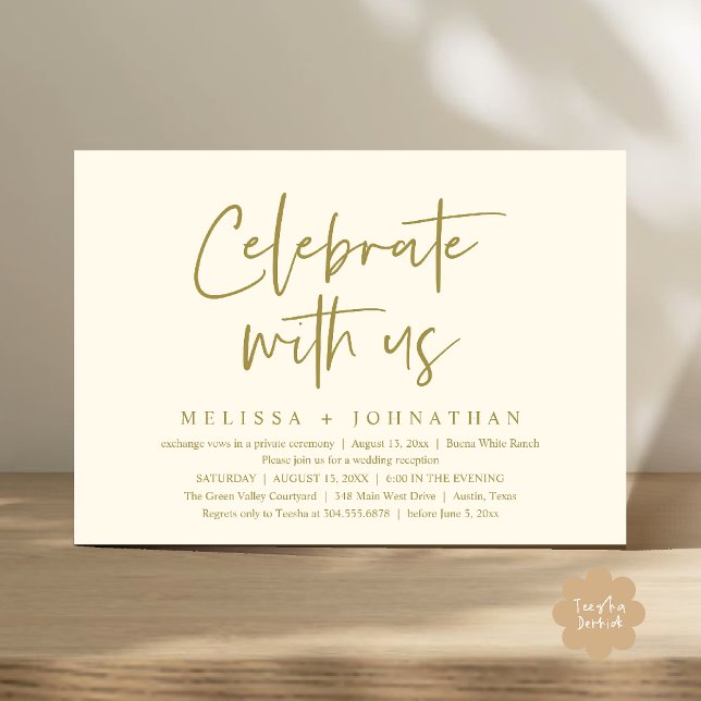 Invitation Célébrez avec nous Réception de mariage moderne (Celebrate with us Modern Casual Wedding Reception Dinner Lunch Brunch Invites Card PDF Yellow Gold)