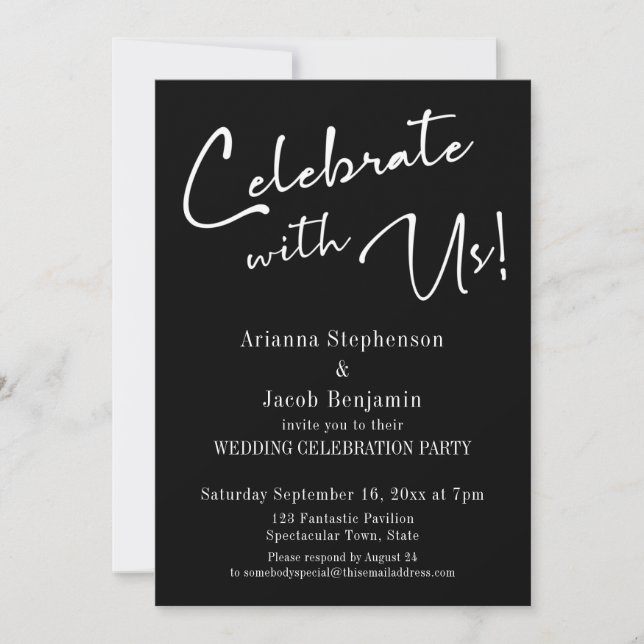 Invitation "Célébrez avec nous !" Simple fête de mariage noir (Devant)