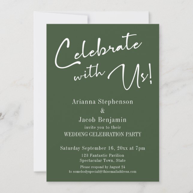 Invitation Célébrez avec nous ! Simple fête de mariage vert f (Devant)