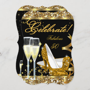 Invitation Célébrez Fabuleux 50 Anniversaire Soirée Gold Noir