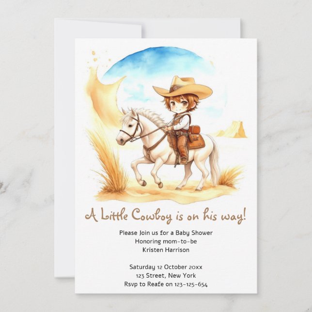 Invitation Célébrez le Baby shower Little Cowboy (Devant)