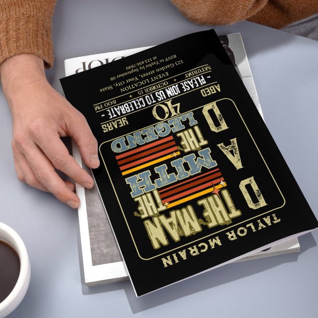 Invitation Célébrez N'Importe Quel Âge : L'Homme, Le Mythe, L (Editable Gold "Man, Myth, Legend" Birthday Invitation)