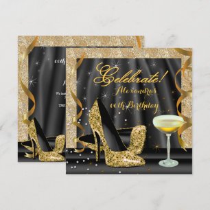 Invitation Célébrez Talons à paillettes noires dorées Champag