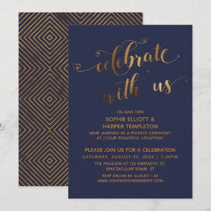 Invitation Célébrons avec Nous Or Bleu Événement Après-Mariag