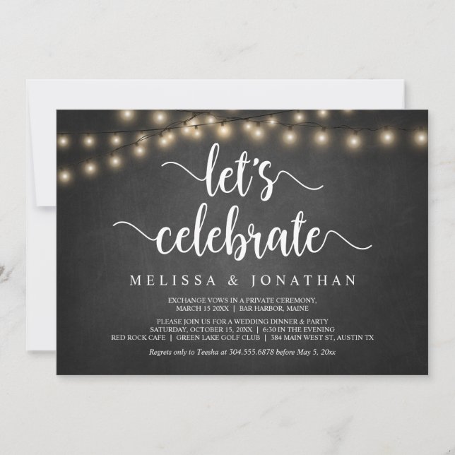 Invitation Célébrons, Bois rustique, Mariage en fuite  I (Devant)