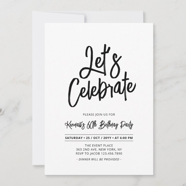 Invitation Célébrons | Chic Script Soixantième Anniversaire (Devant)