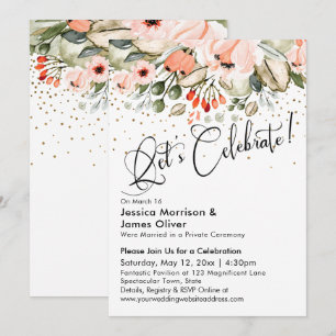 Invitation Célébrons ! Confettis Faux Or Floral Rose Pâle