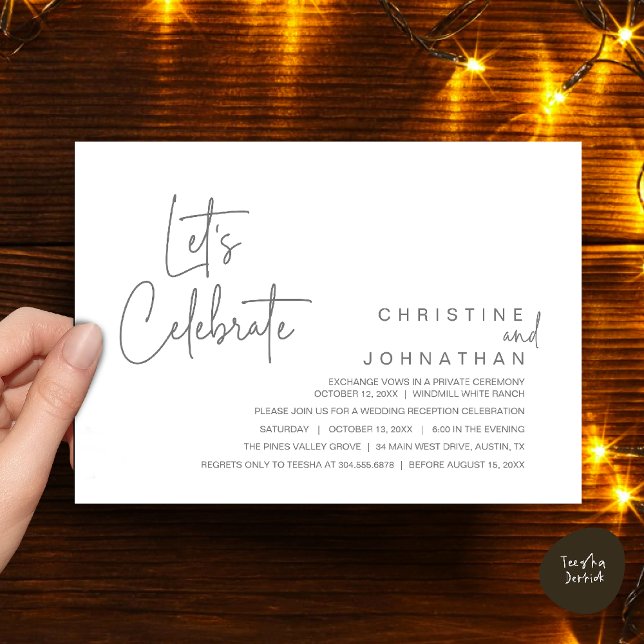 Invitation Célébrons, dîner de mariage intime (Let's Celebrate, modern minimal Wedding Elopement Dinner Party Invitation card in dark grey)