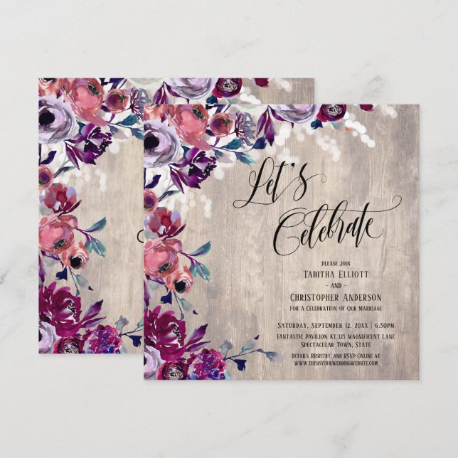 Invitation Célébrons ensemble Fleurs audacieuses Bois pâle &  (Devant / Derrière)