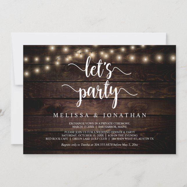 Invitation Célébrons, Fête de Mariage Rustique et Fuite (Devant)