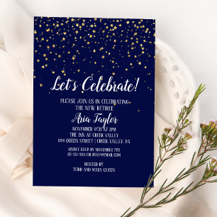 Invitation Célébrons la Confetti d'or sur le Parti bleu de la
