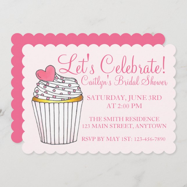 Invitation Célébrons la Cupcake Rose Mariage Baby Shower (Devant / Derrière)