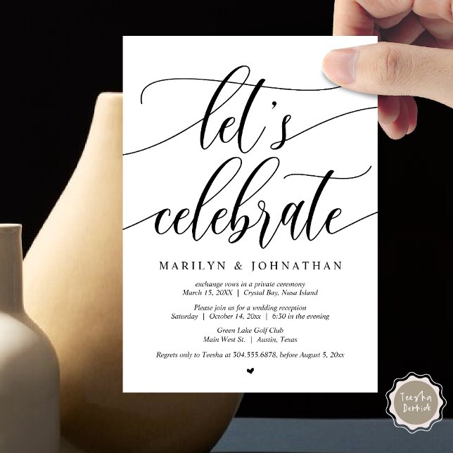 Invitation Célébrons la Fuite de Noces (Let's Celebrate Wedding Elopement Dinner Lunch Brunch Party Invitation Card, PDF, Black White)