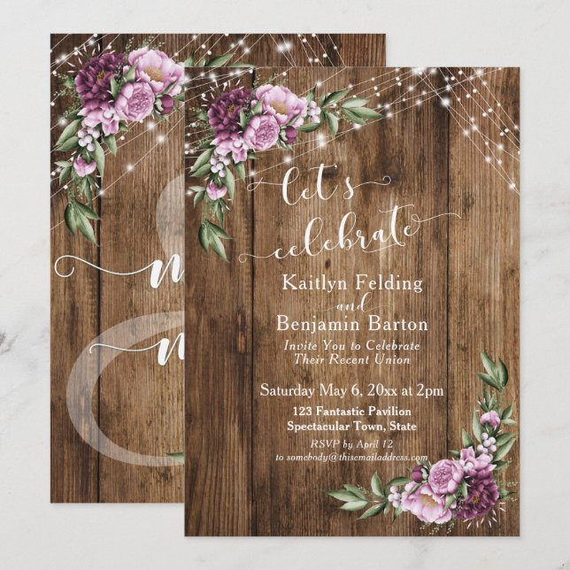 Invitation Célébrons la réception des lumières florales rusti (Devant / Derrière)