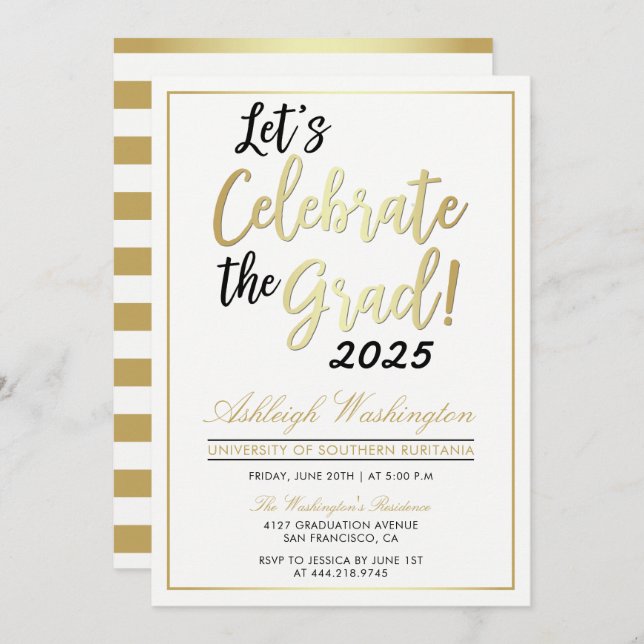 Invitation Célébrons l'Âme ! | Gold White Graduation (Devant / Derrière)