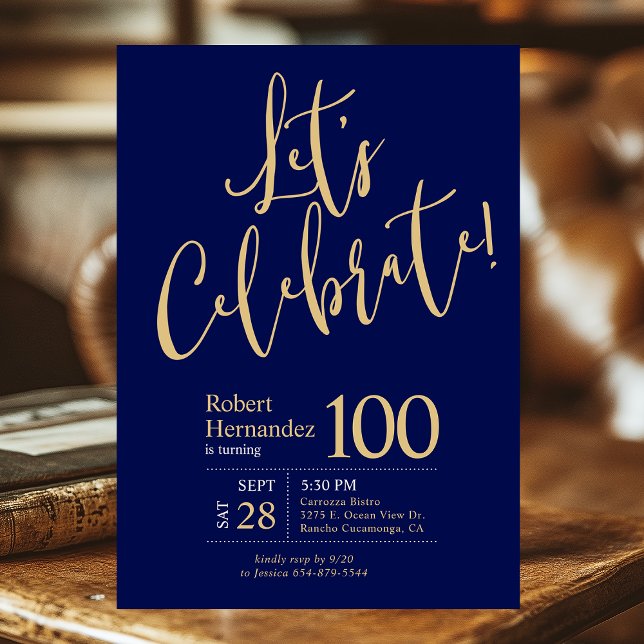 Invitation Célébrons le 100e anniversaire en bleu marine et o (Créateur téléchargé)