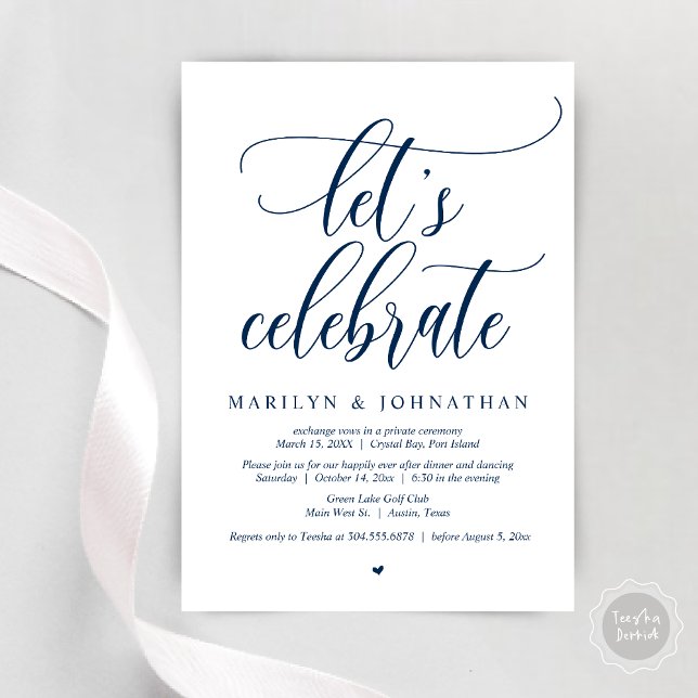 Invitation Célébrons le Mariage Elopement Dîner Dancing (Let's Celebrate Wedding Elopement Dinner Party Lunch BrunchDancing Invitation Card PDF, Navy Blue)