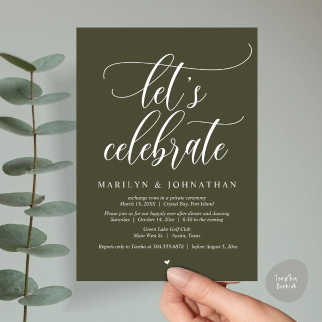 Invitation Célébrons le Mariage Elopement Dîner Dancing (Let's Celebrate Wedding Elopement Dinner Party Lunch BrunchDancing Invitation Card PDF, Olive Green)