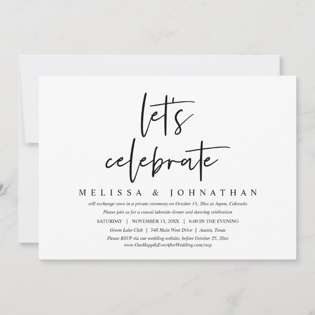 Invitation Célébrons, Mariage Décontracté Fête d'Élopement (Devant)