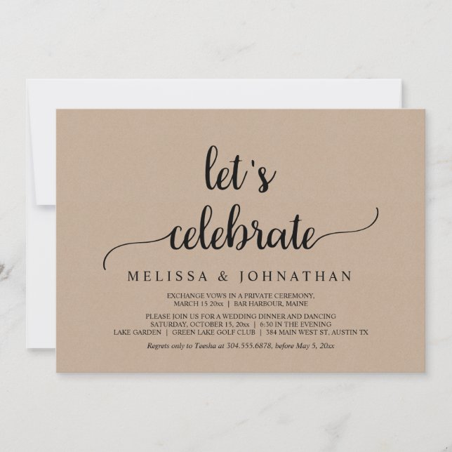 Invitation Célébrons, Mariage Rustique Fête d'Elopement (Devant)