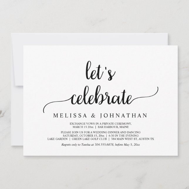 Invitation Célébrons, Mariage Rustique Fête d'Élopement (Devant)