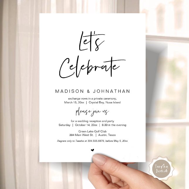 Invitation Célébrons, Noir, Mariage Fuite de la fête (Let's celebrate, Wedding Elopement Party Invitation Party, Printed and Template File.)