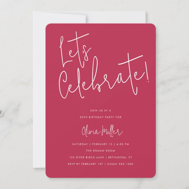 Invitation Célébrons Script Magenta Anniversaire (Devant)