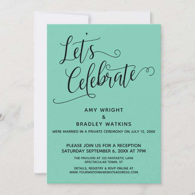 Invitation Célébrons un élégant mariage vert réception unique (Devant)