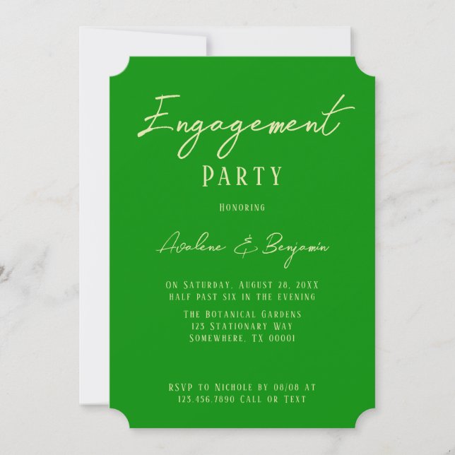 Invitation Céleri et Forêt Vert Couleurs Partie d'engagement (Devant)