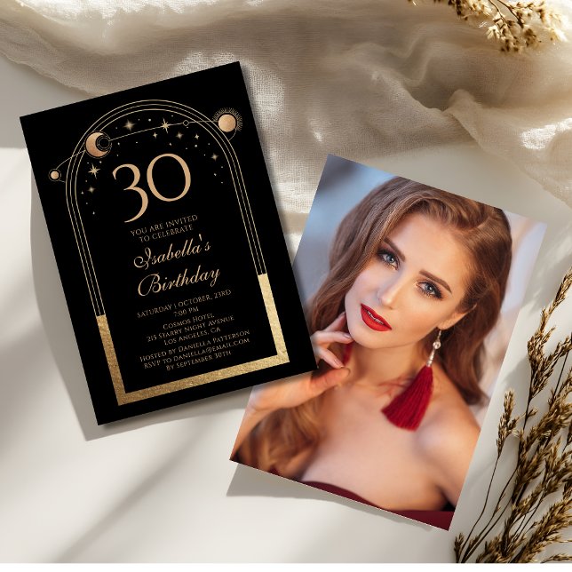 Invitation Céleste Black Gold Sun Moon Stars 30e anniversaire (Créateur téléchargé)