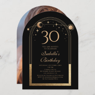 Invitation Céleste Black Gold Sun Moon Stars 30e anniversaire
