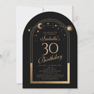 Invitation Céleste Black Gold Sun Moon Stars 30e anniversaire