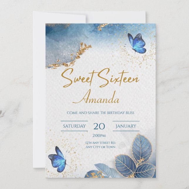 Invitation Celeste Blue Sweet 16 Invitation, 16e anniversaire (Devant)