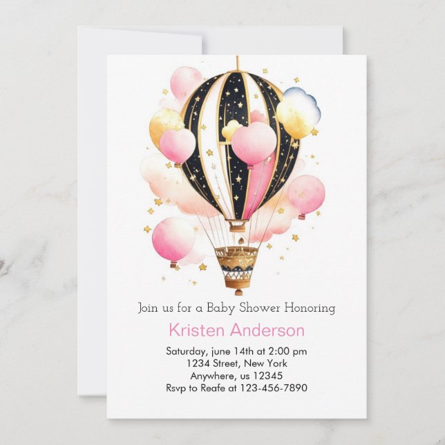Invitation Céleste Boho Balloon Aventure Baby shower fille (Devant)