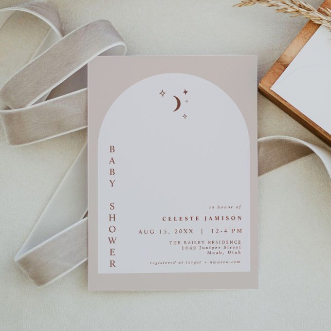 Invitation CELESTE Boho Terracotta Moon Arch Baby shower (Créateur téléchargé)
