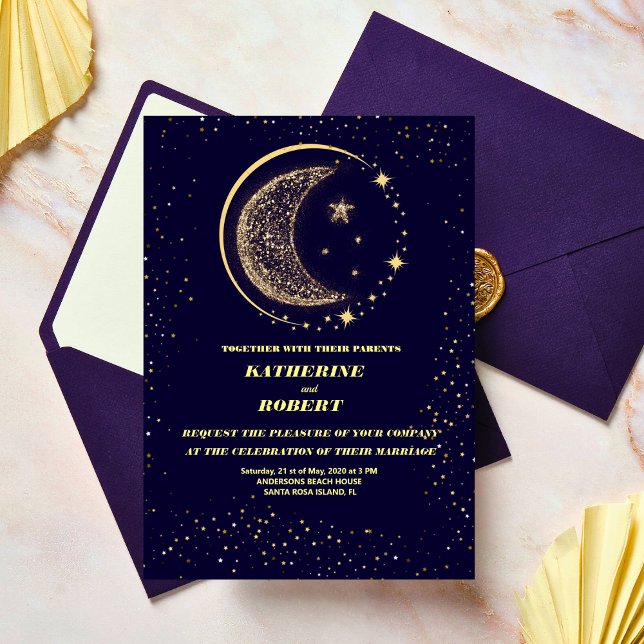 Invitation céleste de minuit bleu étoiles Mariage de lune (Créateur téléchargé)