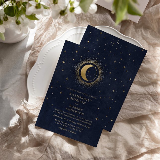 Invitation céleste de minuit bleu étoiles Mariage de lune (Créateur téléchargé)
